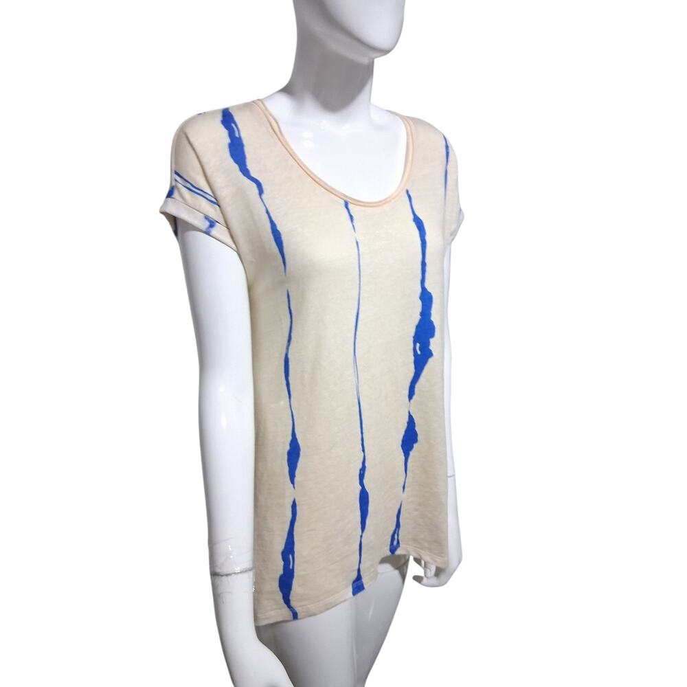 LYSSÉ New York‎ Women's Oversized XS Paint Striped Linen Crew Quiet Luxury Top